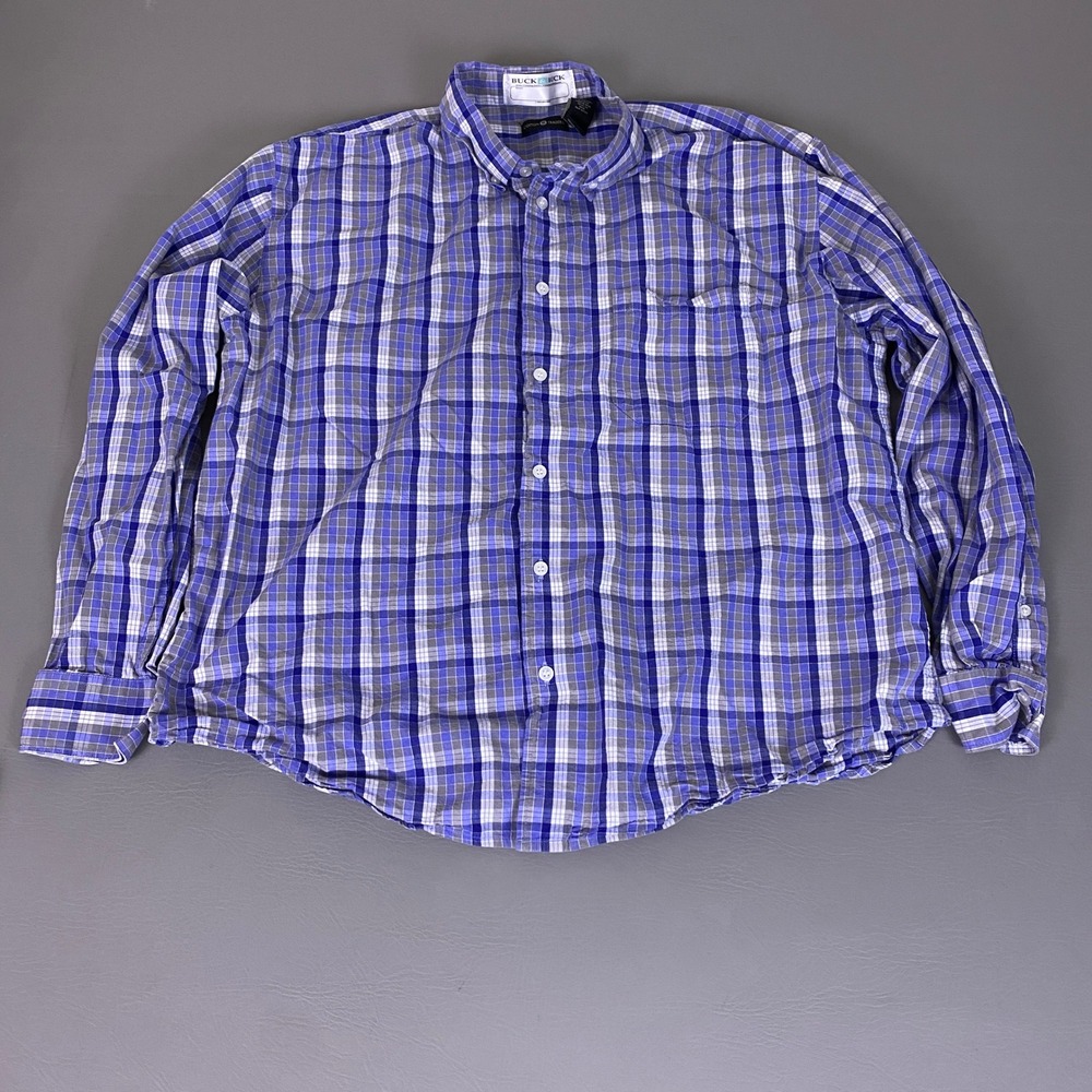 Cotton Traders Buck & Buck Button Down Shirt Mens XXL Blue Plaid Adaptive Velcro